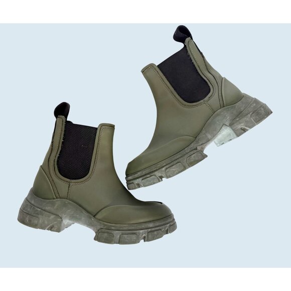 ZARA Green Chunky Platform Chelsea Boot Size 6.5 - Picture 1 of 8